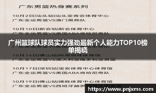 广州篮球队球员实力强劲最新个人能力TOP10榜单揭晓